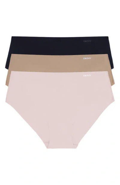 Dkny Litewear Cut Anywhere Assorted 3-pack Hipster Briefs In Black/ Glow/ Pink