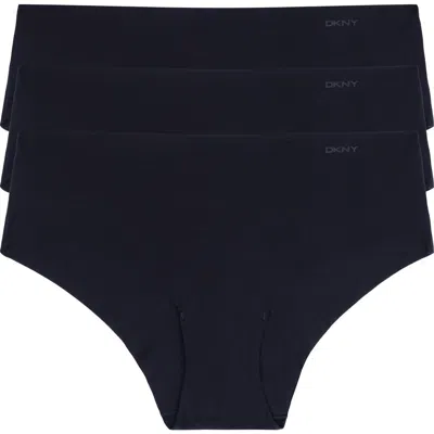 Dkny Litewear Cut Anywhere Assorted 3-pack Hipster Briefs In Black/black/black