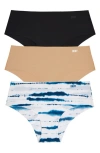 Dkny Litewear Cut Anywhere Assorted 3-pack Hipster Briefs In Black/glow/ink Print