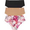 Dkny Litewear Cut Anywhere Assorted 3-pack Hipster Briefs In Black