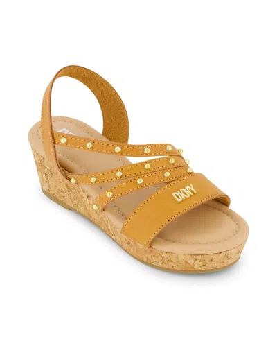 Dkny Kids' Little And Big Girls Amber Studs Wedge Sandal In Cognac