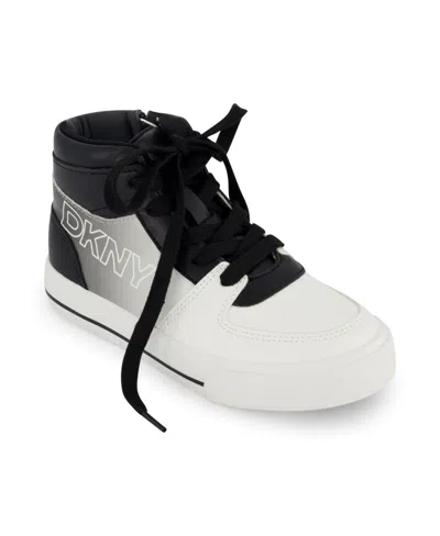 Dkny Kids' Little And Big Girls Amelia Alice High Top Sneaker In Black,white