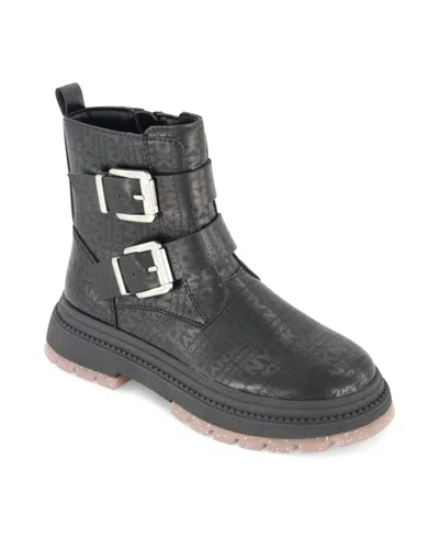 Dkny Kids' Little And Big Girls Crissa Buckles Lug Boot In Black,pink