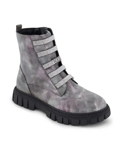 Dkny Kids' Little Girls Carrie Side Zipper Moto Shine Boots In Black