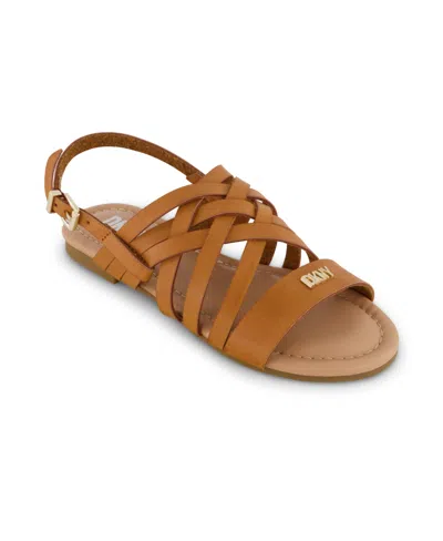 Dkny Little Girls Strappy Flat Sandals In Cognac