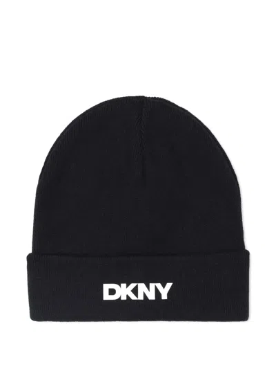 Dkny Kids' Logo-appliqué Beanie Hat In Black
