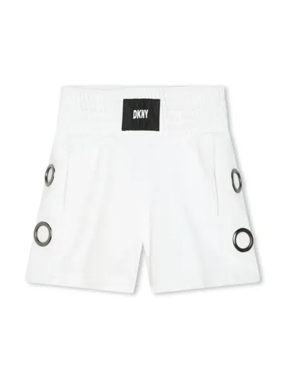 Dkny Kids' Logo-appliqué Cotton Shorts In White