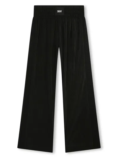 Dkny Kids' Logo-appliqué Pleated Trousers In Black