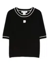 Dkny Logo-appliqué Striped-trim T-shirt In Black