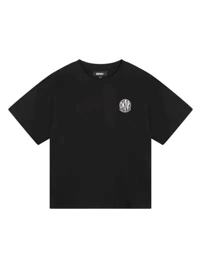 Dkny Kids' Logo-appliqué T-shirt In Black