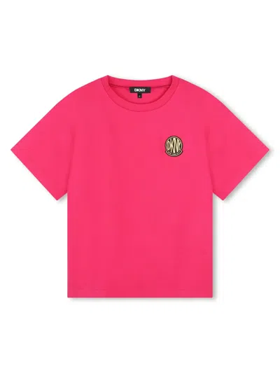 Dkny Kids' Logo-appliquéd Cotton T-shirt In Pink