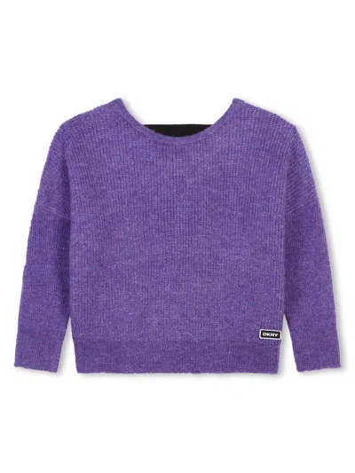 Dkny Kids' Logo饰带毛衣 In Purple