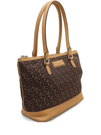 Pre-owned Dkny Logo Tote Bag In Brown
