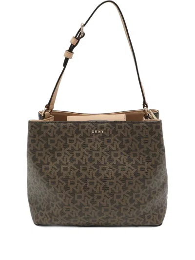 Pre-owned Dkny Monogram-canvas Shoulder Bag In Brown