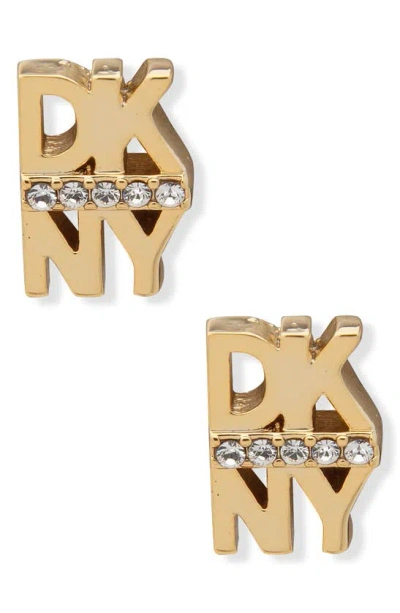 Dkny Logo Crystal Stud Earrings In Gold/ Crystal