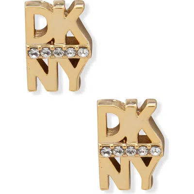 Dkny Logo Crystal Stud Earrings In Gold