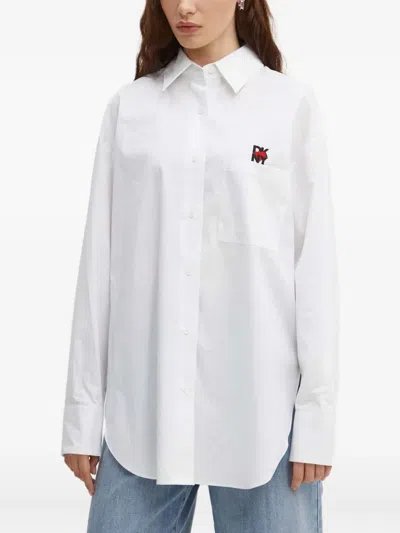 Dkny Logo-detail Cotton Shirt In White