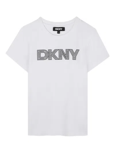Dkny Kids' Logo-detail T-shirt In White