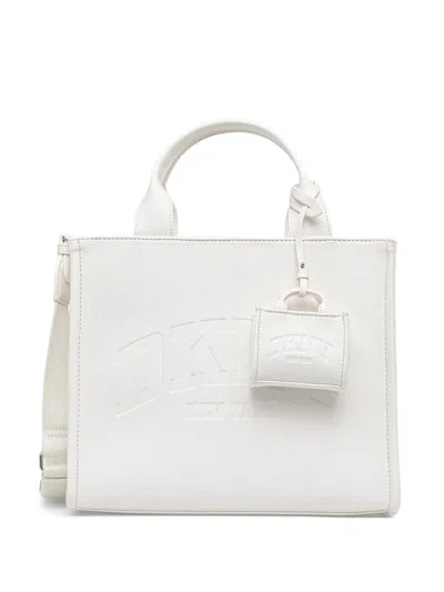 Dkny Logo-embossed Charm Tote Bag In White