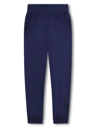 Dkny Kids' Logo-embroidered Cotton Track Pants In Blue