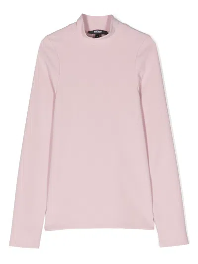 Dkny Kids' Logo-embroidered High-neck Sweatshirt In Pink