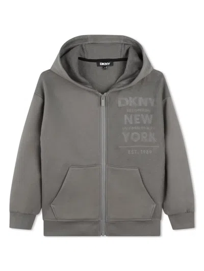 Dkny Kids' Logo-embroidered Hoodie In Grey