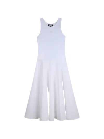 Dkny Kids' Logo-embroidery Flared Dress In White