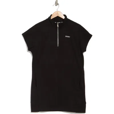 Dkny Logo Half Zip A-line Dress In Black