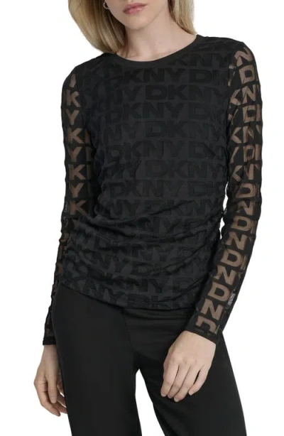 Dkny Logo Monogram Long Sleeve Shirt In Black