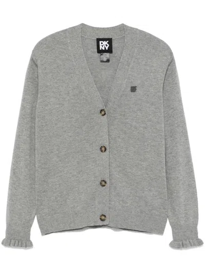 Dkny Logo-patch Cardigan In Grey
