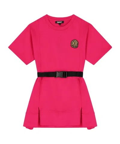 Dkny Kids' Logo-patch Cotton Dress In Pink
