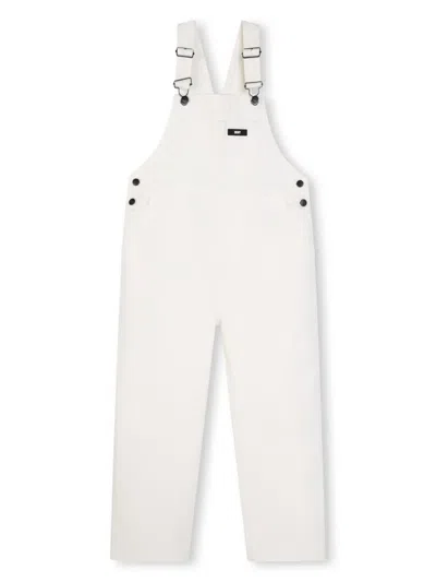 Dkny Kids' Logo-patch Cotton Dungarees In White