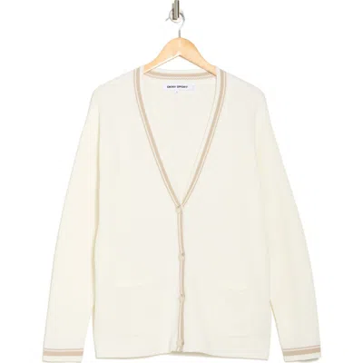 Dkny Logo Patch Court Cardigan In Ivory/pebble