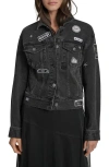 Dkny Logo Patch Denim Trucker Jacket In Black