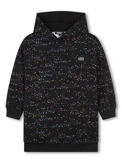 Dkny Kids' Logo-patch Hooded Dress In Black
