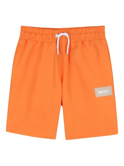 Dkny Kids' Logo-patch Swim Shorts In Orange