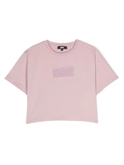 Dkny Kids' Logo-patch T-shirt In Pink