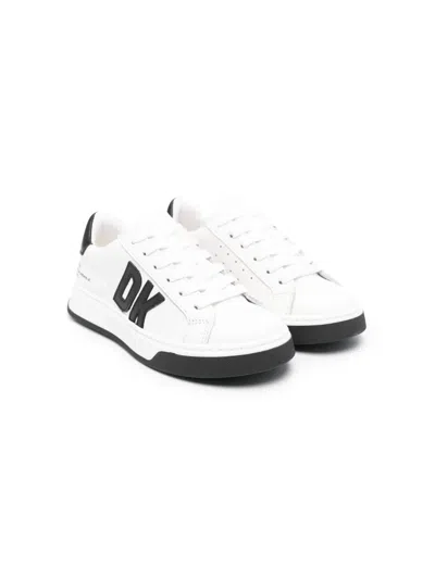 Dkny Kids' Logo-patches Leather Sneakers In White