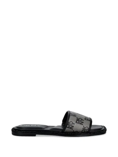 Dkny Logo Pattern Embellished Slides In Black