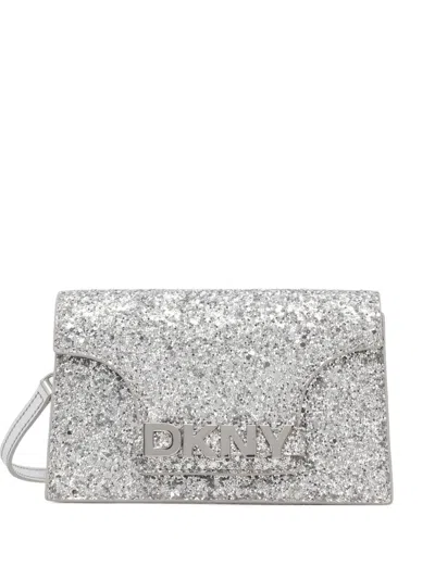 Dkny Logo-plaque Plaque Crossbody Bag In Silver
