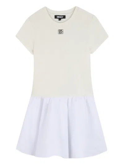 Dkny Kids' Logo-plaque Ruffle Dress In White