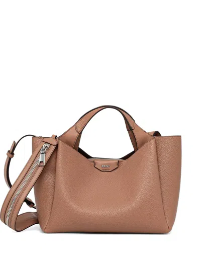 Dkny Logo-plaque Tote Bag In Brown