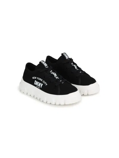 Dkny Kids' Logo-print Canvas Sneakers In Black