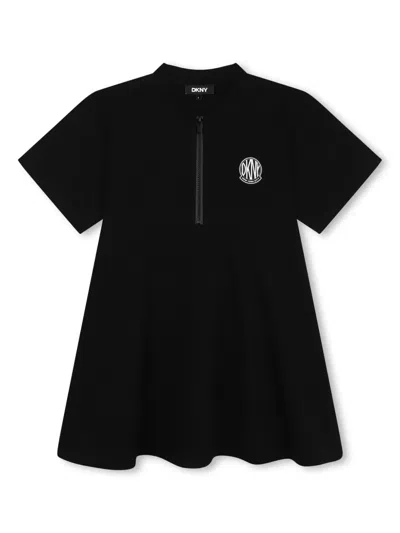 Dkny Kids' Logo-print Cotton-blend Dress In Black