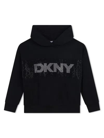 Dkny Kids' Logo-print Cotton Hoodie In Black
