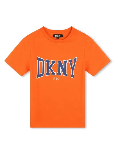 Dkny Kids' Logo-print Cotton T-shirt In Orange