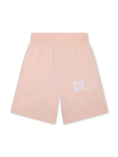 Dkny Kids' Logo-print Cotton Track Shorts In Pink