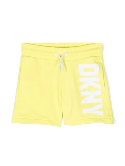 Dkny Kids' Logo-print Drawstring Shorts In Yellow