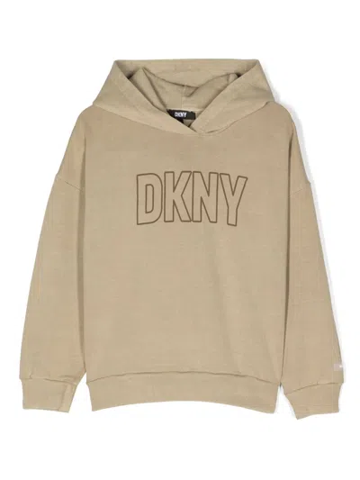 Dkny Kids' Logo-print French-terry Hoodie In Neutrals