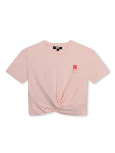 Dkny Kids' Logo-print Knot-detail T-shirt In Pink